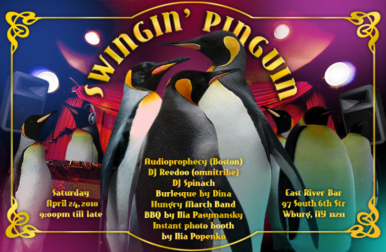Swinging Pinguins party flyer. 2010. Client: DeeJay Spinach